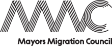 logo of merged letters "MMC" in banded style over text "Mayors Migration Council"